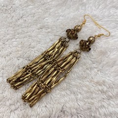 Vintage Tassel Earrings Gold Tone Filigree Beaded Top Shoulder Duster 4″ READ