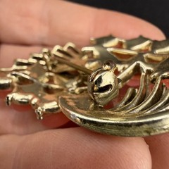 Vintage Thermoset Brooch Pink Moon Glow Gold Tone Spring Summer