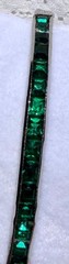 Antique Art Deco GREEN Channel-Set Rhinestone Sterling Silver Bangle Bracelet