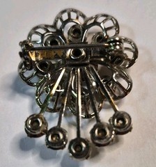 Vintage Prong Set Clear Rhinestone Spiral Flower Silver Tone Pin Brooch