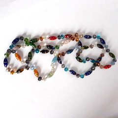 VTG Millefiori Style Art Glass Beads & Crystals Hand Knotted 25″ Stand Overhead