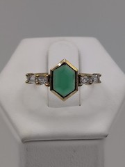 Vintage ES Simulated Emerald And Diamond Gold Over Sterling Silver Ring Size 7