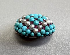 Antique Genuine Turquoise Pearl Ruby Gold or Filled Vintage Dome Oval Brooch Pin