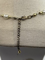Faux Pearl Choker Necklace Gold Tone Bead Wire 15 Inch