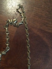 Vintage Accessocraft NYC Gold Tone Paper Clip Alt. Loop Necklace Green Buddha