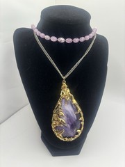 Vintage 1960s Brutalist The Love Witch Style Purple Lucite Gold Tone Pendant