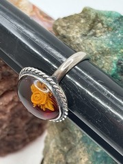925 Sterling Silver Carved Rose Baltic Amber RING Size 7.25 Estate Vintage