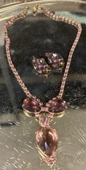 Antique Czech Czechoslovakia Bohemian Amethyst Glass Rhinestone Demi Parure Set