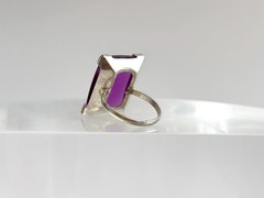 Faux Amethyst Stone Sterling Silver XL Solitaire 925 Vintage Ring – sz 6.5