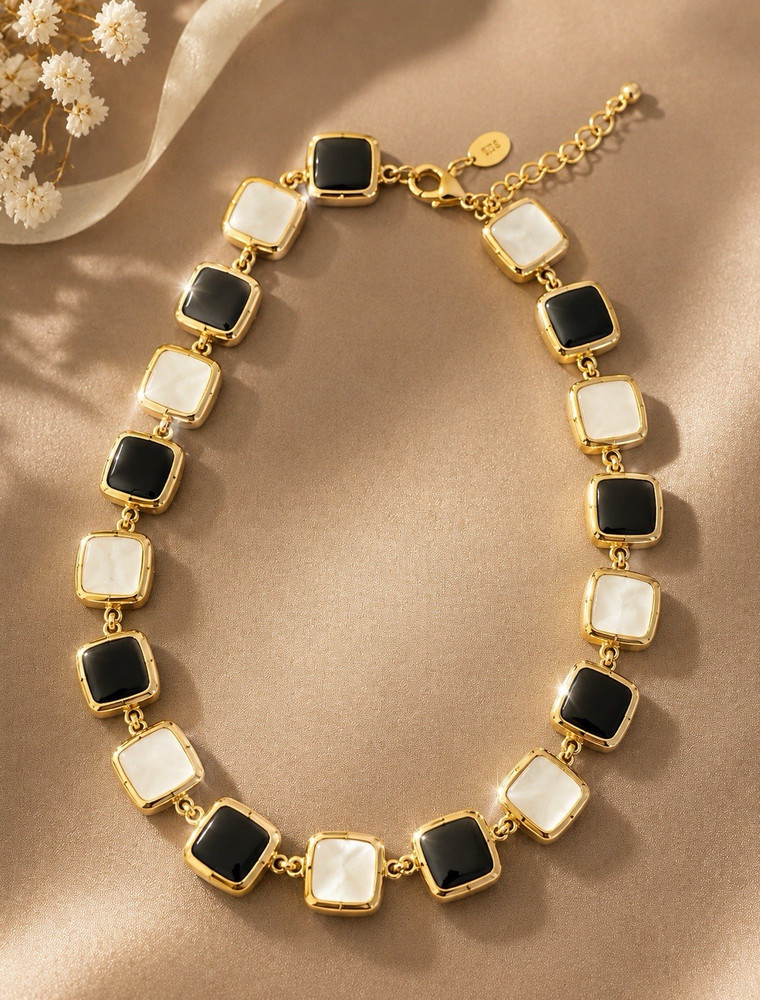 Vintage KJL Reversible Square Bezel Necklace and Clips