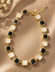 Vintage KJL Reversible Square Bezel Necklace and Clips