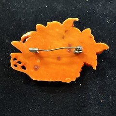 Vintage Celluloid Fruit Basket Pin Brooch 3D Cream Orange Accents Holiday