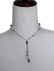 Vtg Sterling Silver Multi Color Freshwater Pearl Lariat Y Drop Tassel Necklace