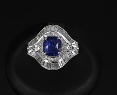 Vintage 3.0ct GIA Ceylon Blue Sapphire & 1.10ct Diamond Platinum Ring, Size 6