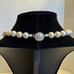Vintage Japan Large Faux Pearl 10mm Beaded Strand 27″ Necklace Box Clasp Classic