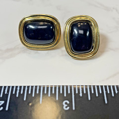Vintage Trifari Signed Gold Tone & Black Onyx Designer Square Oval Earrings