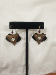 Vintage unsigned Geometric Copper And Brass Blue With Glass Or Opal Stone?