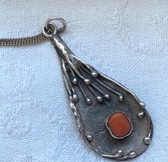 Vintage Polish Artisan Modernist 800 Silver & Coral Pendant – Hallmarked
