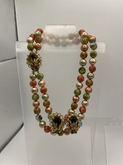 Exquisite Vintage Necklace & Earrings. Peridot, Coral, & Peach Colors W/ Gold .