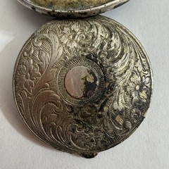 Antique Locket Floral Engrave Photo Pendant 1-3/4 Inch 14g German Silver