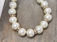 Glass Faux Pearl & Rhinestone Necklace Vintage 13.5mm 18″ – 21″ Adjustable