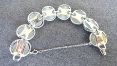 Vintage Coro White Moonstone Thermoset Cabachon Silver Tone Panel 7″ Bracelet