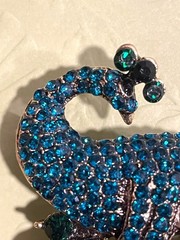 Vintage Peacock Brooch/pendant With aqua, Blue & Green Rhinestones Elegant Jewel