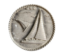 Vintage Pewter Medallion Circular Push Pin Sailboats on the Water Ms. Dee 2.25″