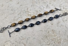 🐯🖤 ✨VINTAGE STERLING SILVER TIGER’S EYE OBSIDIAN Toggle Bracelet Set LOT ✨🖤🐯