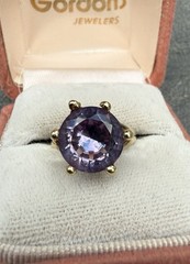 Vintage 14k Yellow Gold 4Ct+ Synthetic Color Change Sapphire Cocktail Ring Sz 7