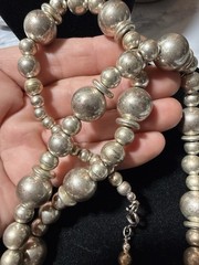 Vintage Silver Tone Alternating Bead Necklace 26” Spring Ring Lot# 1407