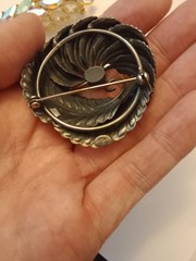 2 Brooches Silver Tone Botticelli And Gold Tone AB Stone Leaf