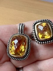MICHELLE ALBALA LARGE CITRINE QUARTZ RING & PENDANT NECKLACE ENHANCER SET 925 SS