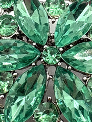 Gorgeous Green Floral Brooch Silver Tone Foil Back Navette Shaped Stones 1.5″