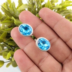 Sterling Silver December Swiss Blue Topaz Stone Party Wear Cufflinks Jewelry