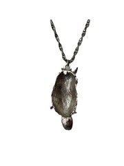 Vintage Silver Tone Owl Necklace Turquoise Cabochon Eyes 24” Boho Retro