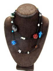 GLASS & STONE BEADED Vintage Necklace Metal Plastic Beads Back Seedbeads 38″
