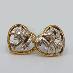 VTG 925 Open Heart Earrings 0.5in Sterling Silver 2g Vermeil Two Tone CZ Sparkle