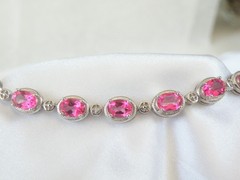 Sterling Silver 925 Natural Pink Topaz Diamond Tennis Bracelet 7.5″