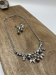 Vintage 1950’s Lind- Gal or LG Rhinestone/ faux pearl necklace & earrings set