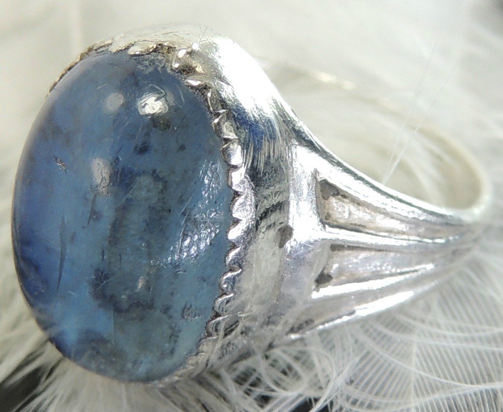 Vintage 40’s glass Blue Stone Sterling Silver 0.925 Ring size 4.5