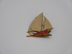 (3) Vintage Sailboat Nautical Seashore Pins RED BLUE TAN