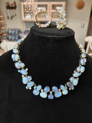 Vintage Glamorous Evening 14K Gold Filled Opalite Turquoise, Crystal 3 Pc Set.