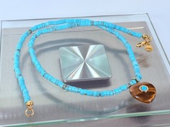 Mayamar (24K Gold Plated) Turquoise Bead Stone Heart Necklace 18″ (NEW)