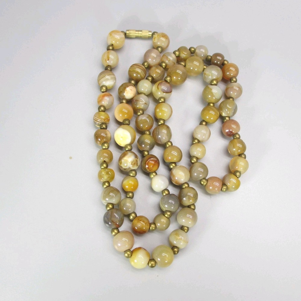 Vintage Stone Bead Necklace Gold Tone 24 Inch