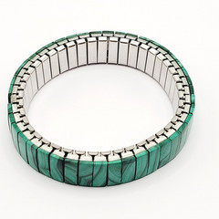 Malachite Stone Green Veneer Panel Stainless Steel Expanding Vintage Bracelet