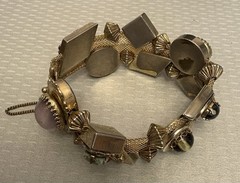 Victorian Revival Bracelet Mesh Jeweled Slide Charms Faux Gems Bold Statement