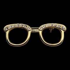 Vtg Horn Rimmed Glasses Brooch Scatter Pin Eye Glasses Clear Rhinetone Gold Tone