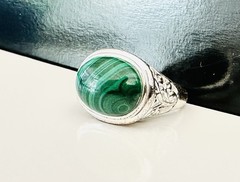 Designer Signed Sterling Silver 925 Ring Malachite