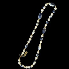 Vintage Genuine Lucite Beaded Necklace – Blue & White Marbled Beads w/ Tag – 30”